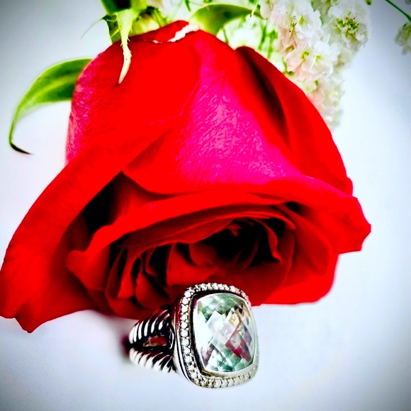 David Yurman Albion Ring with Prasiolite and Pave Diamonds - Picture 8 of 12